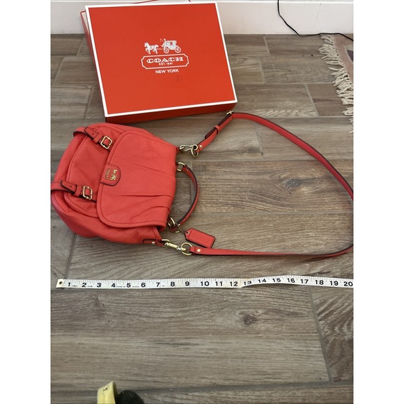 Coach Leather Madison Annabelle Papaya Pebbled Handbag Crossbody Bag In Box - Picture 11 of 16